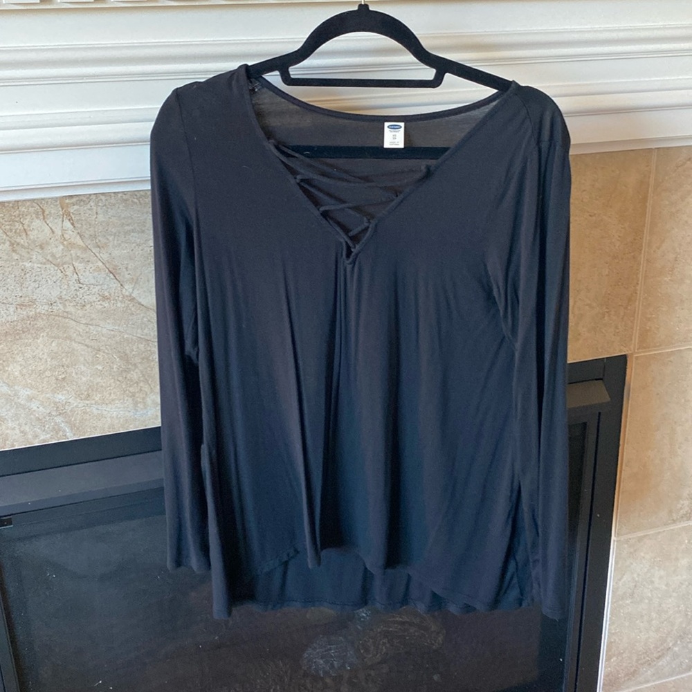 Black old navy top with cross cross